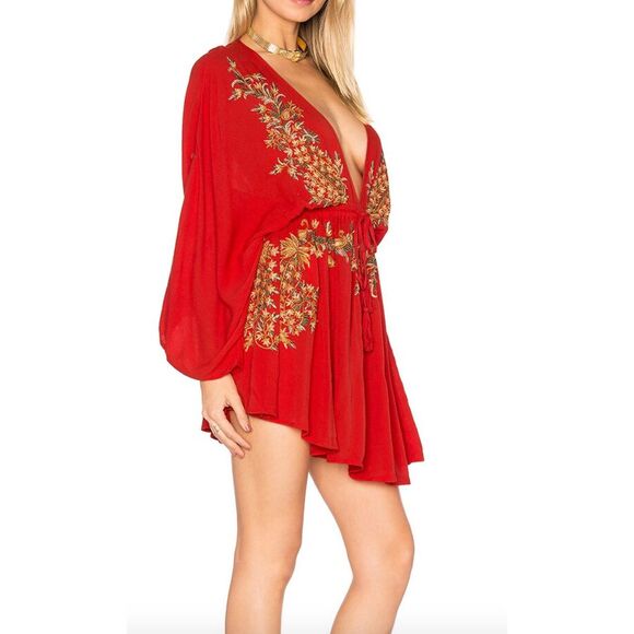 Free‎ People Pretty Pineapple Dress Wide Sleeve Kimono Cover Up Womens Size XS - Picture 1 of 8
